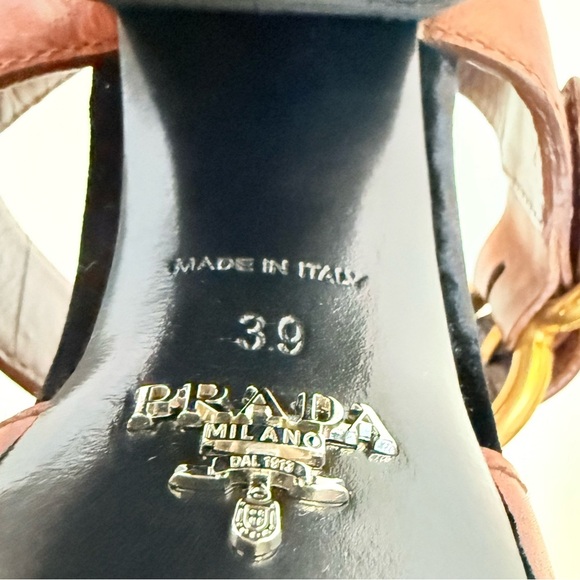 Prada Black/Brown Velvet & Leather Platform Block Heel Ankle Strap Sandals EU 39 - Picture 8 of 9